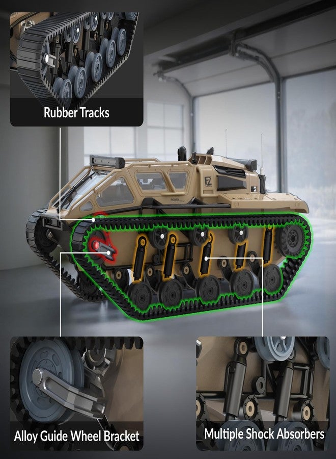 RACENT 1:16 RC Tank Remote Control Tank Off-Road RC Truck 4WD RC Crawler 360°Rotating Drifting Car with 2 Batteries - Image 3